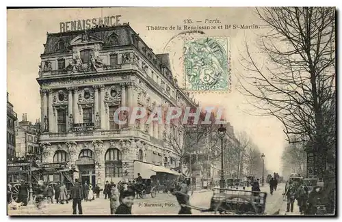 Paris- Theatre de la Renaissance et Bd St-Martin -Ansichtskarte AK