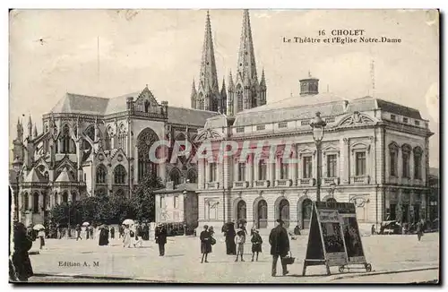 Cholet - Le Theatre et l&#39Eglise Notre-Dame-Cartes postales