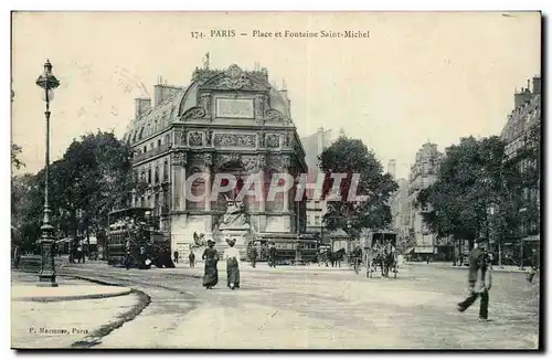 Paris- Place et Fontaine Saint-Michel -Ansichtskarte AK