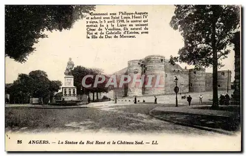 Angers Cartes postales La statue du Roi Rene et le chateau Sud