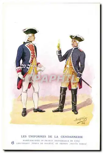 Ansichtskarte AK Les uniformes de la gendarmerie MArechausee Lieutenant et exempt 1769 Metiers