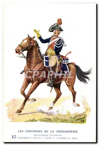 Cartes postales Les uniformes de la gendarmerie MArechausee Gendarme a cheval Armee du Rhin 1798 Metiers