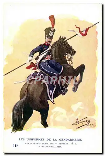 Cartes postales Les uniformes de la gendarmerie MArechausee Espagne lancier Gendarme 1811 Metiers
