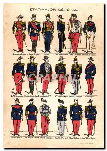 Cartes postales Les uniformes Etat major general Militaria Metiers