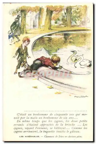 Cartes postales Fantaisie Victor hugo Les Miserables Comment de frere on devien tpere cygnes Illustrateur Litter