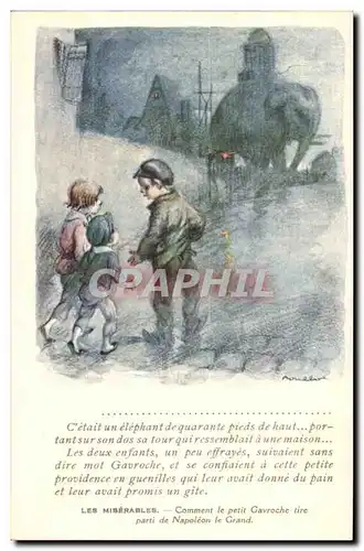 Ansichtskarte AK Fantaisie Victor hugo Les Miserables Comment le petit Gavroche tire parti de Napoleon Elephant I