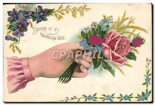 Cartes postales Fantaisie Bonne et heureuse annee (main rose)