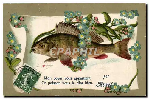 Cartes postales Fantaisie Poisson Paques EAster