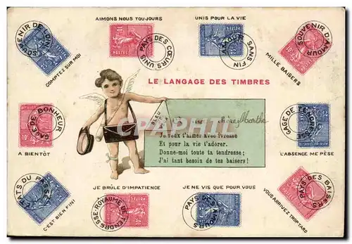 Cartes postales Fantaisie Le langage des timbres (SEmeuse)