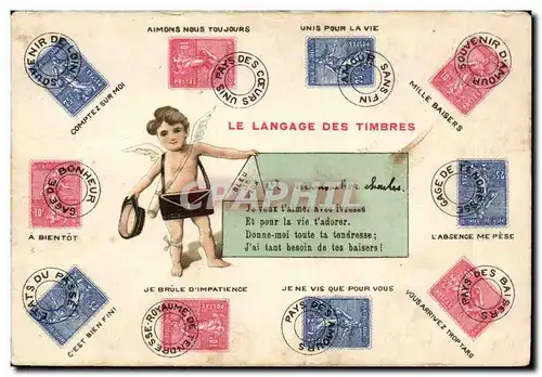 Cartes postales Fantaisie Langage des timbres Semeuse