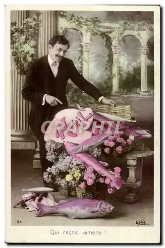 Cartes postales Fantaisie Couple Homme 1er avril Poisson Paques