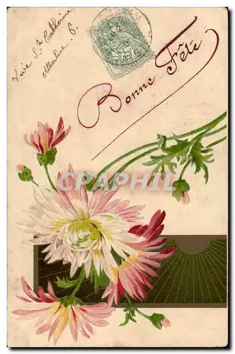 Voeux - Bonne Fete - fleur - pink and white flowers - Ansichtskarte AK