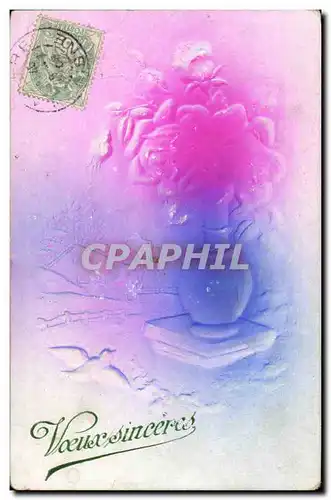 Voeux - fleur - flower - rose in vase - sincers - oiseau - bird - Cartes postales