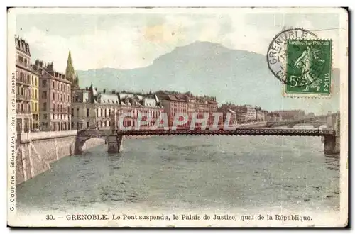 Isere - Grenoble - Le Pont suspendu le Palais de Justice quai de la Republique - Ansichtskarte AK