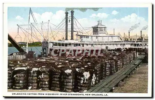 Cartes postales Bateau Ship Unloading cotton from Mississippi River Steamboats New Orleans LA
