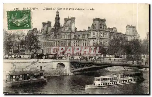 Paris (4) Cartes postales L hotel de ville et l pont d arcole bateaux