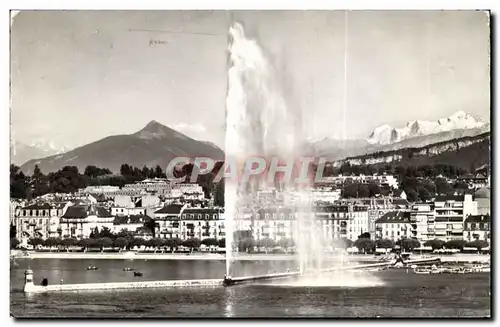 Cartes postales Suisse Geneve Le jet d&#39eau et le Mont Blanc