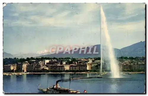 Cartes postales Suisse Geneve Le jet d&#39eau et le mont Blanc