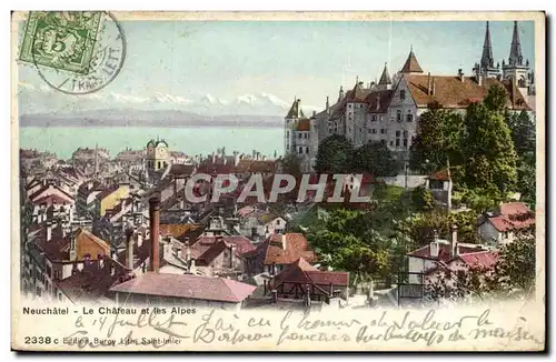 Cartes postales Suisse Neuchatel Le chateau et les Alpes