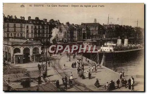 Dieppe Cartes postales La gare maritime Depart du rapide pour Paris (bateau ship train)