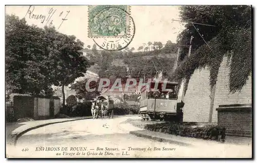 Rouen Cartes postales Environs de Rouen Bon Secours Tramway au virage de la Grace de Dieu TOP
