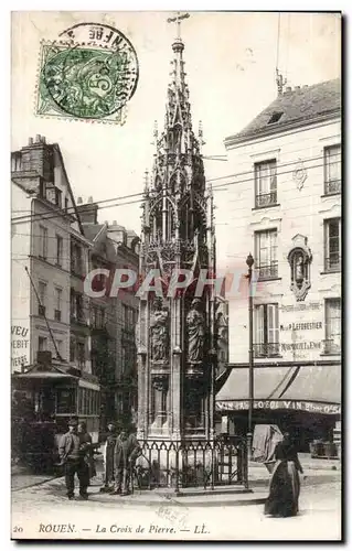 Cartes postales Rouen La croix de pierre tramway animee