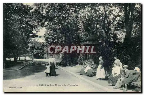 Paris (14) - Le Parc Montsouris- Une Allee-Femme-Enfant-Ansichtskarte AK