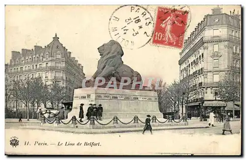 Paris (14)- Lion de Belfort-cheval-Place Denfert Rochereau-Oeuvre de Bartholdi-Ansichtskarte AK