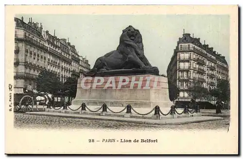 Paris (14)- Lion de Belfort-cheval-Place Denfert Rochereau-Oeuvre de Bartholdi-Ansichtskarte AK