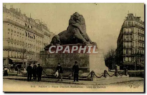 Paris (14)- Lion de Belfort-homme-Place Denfert Rochereau-Oeuvre de Bartholdi-Ansichtskarte AK