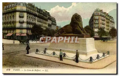 Paris (14)- Lion de Belfort-homme-cheval-Place Denfert Rochereau-Oeuvre de Bartholdi-Ansichtskarte AK