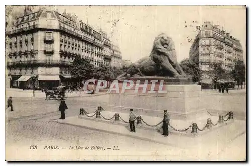 Paris (14)- Lion de Belfort-homme-cheval-Place Denfert Rochereau-Oeuvre de Bartholdi-Ansichtskarte AK