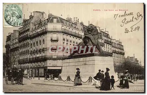 Paris (14)- Lion de Belfort--cheval-femme--Place Denfert Rochereau-Oeuvre de Bartholdi-Ansichtskarte AK