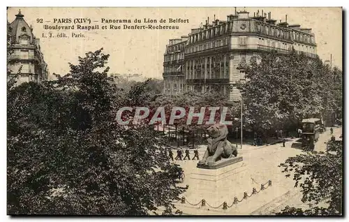 Paris (14)- Lion de Belfort-panorama---Place Denfert Rochereau-Oeuvre de Bartholdi-Ansichtskarte AK