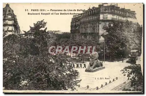 Paris 14 - Le Lion de Belfort - Boulevard Raspail et Rue Denfert Rochereau - Ansichtskarte AK