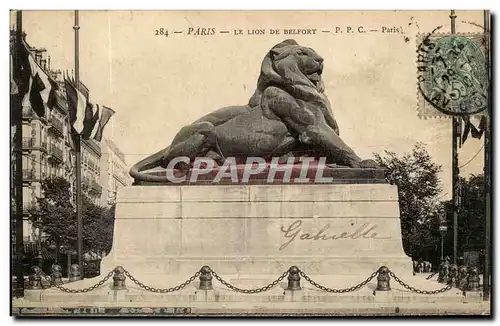 Paris 14 - Le Lion de Belfort - Boulevard Raspail et Rue Denfert Rochereau - Ansichtskarte AK