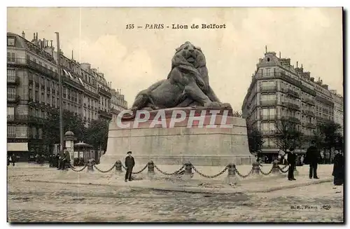 Paris 14 - Le Lion de Belfort - Boulevard Raspail et Rue Denfert Rochereau - Ansichtskarte AK