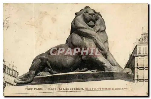 Paris - 14 - Le Lion de Belfort - Boulevard Raspail et Rue Denfert Rochereau - Ansichtskarte AK