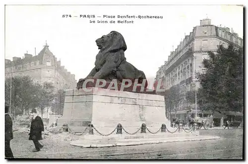 Paris - 14 - Le Lion de Belfort - Boulevard Raspail et Rue Denfert Rochereau - Ansichtskarte AK