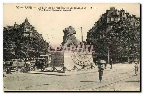 Paris(14)-Automobile- Le Lion de Belfort-Oeuvre de Bartholdi-Place Denfert-Rochereau-The Lion of Bel