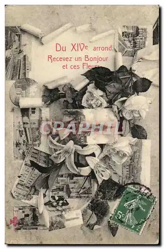 Paris - 14 Mairie du XIV arrondissement - Recevez un Bonjour et ses Fleurs - Cartes postales