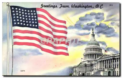 Greetings from Washinton D C - American Flag Illustration-Cartes postales