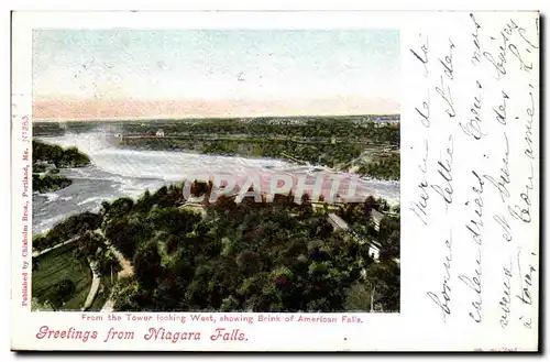 New York- Greetings from Niagra Falls- From the Tower looking West showing Brink of American Falls-