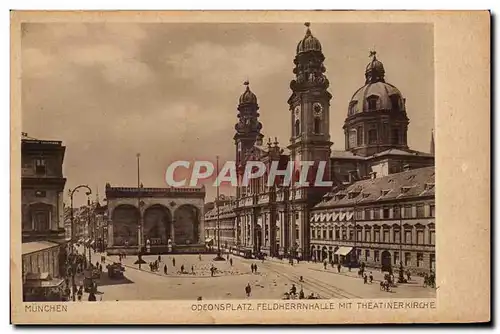 Baviere- Bayern- Munchen- Odeonsplatz Feldherrenhalle mit Theatinerkirsche-Ansichtskarte AK