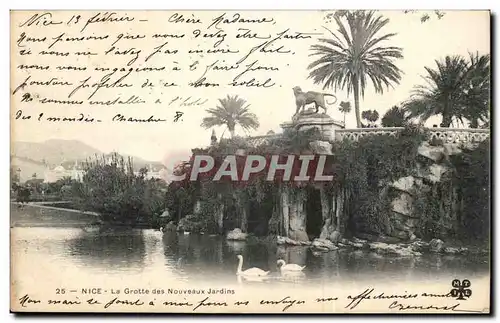 Nice - La Grotte des Nouveaux Jardins - cygne - lion - Cartes postales