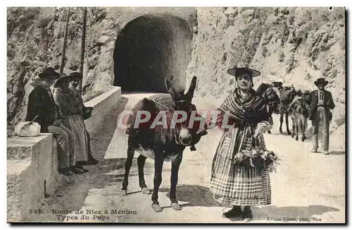 Menton -Route de Nice - ane - Ansichtskarte AK donkey