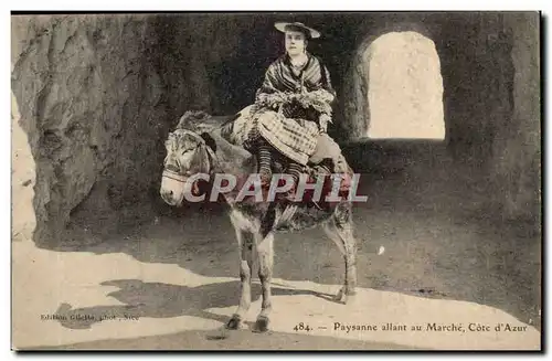 Paysanne allant au Marche Cote d&#39azur - ane - Cartes postales donkey