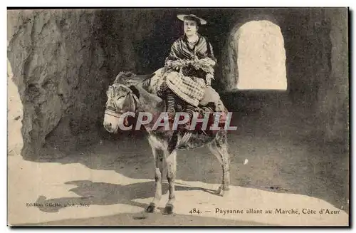 Paysanne allant au Marche Cote d'azur - ane - Cartes postales donkey