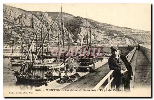 Menton - La Jetee et Garavan -Type de Pecheur - Ansichtskarte AK boat ship TOP