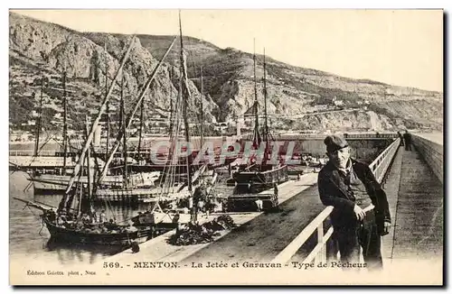 Menton - La Jetee et Garavan -Type de Pecheur - Cartes postales boat ship TOP
